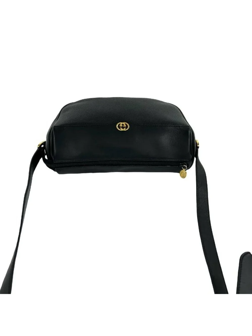 Gucci Vintage GG Logo Leather Shoulder Bag Pochette Black